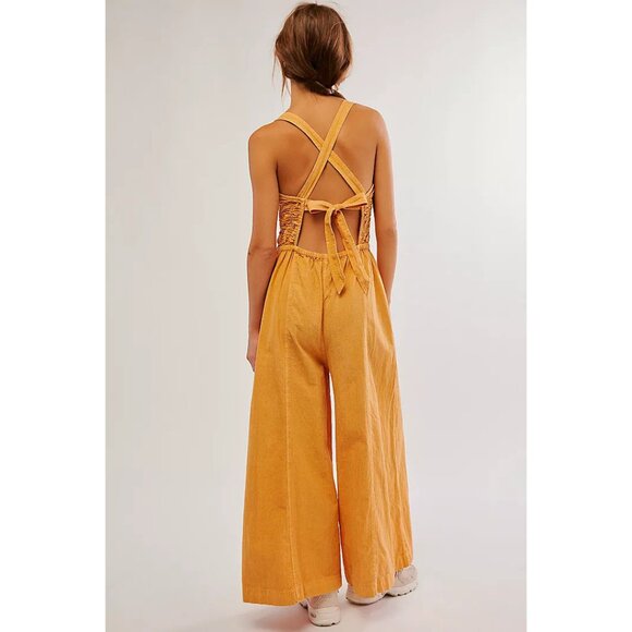 Free People forever and always Yellow Melo Pearl jumpsuit size xl - Picture 14 of 14